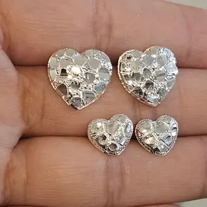 Cushion Heart Nugget Stud Earrings Silver 925