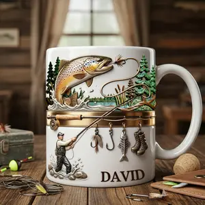 Hooked on Fishing Coffee Mug, Fishing Lover Personalized Name Mug, Angler Fishing Coffee Cup – Custom Name Accent Mug, Fishing Theme Ceramic Mug for Fishermen, Lake Life Outdoor Gift for Fishing Fans, Angler Aesthetic Coffee Mug