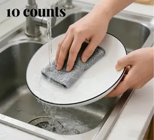 10 Counts Non-Scratch Wire Dishwashing Cloths – Reusable Double-Layer Kitchen Rags, Wet & Dry Use, Perfect for Pots, Pans, Dishes & Sinks, Washable, Durable & Multipurpose Cleaning Towels
