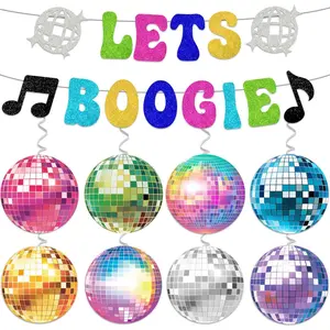 80's 90s Disco Themed Party Decorations Let's Boogie Banner Disco Ball  Swirls Backdrop 70s  Decor For Classroom Throwback Party Decorations  To 60s 70s 80s 90s Dance Decade Party