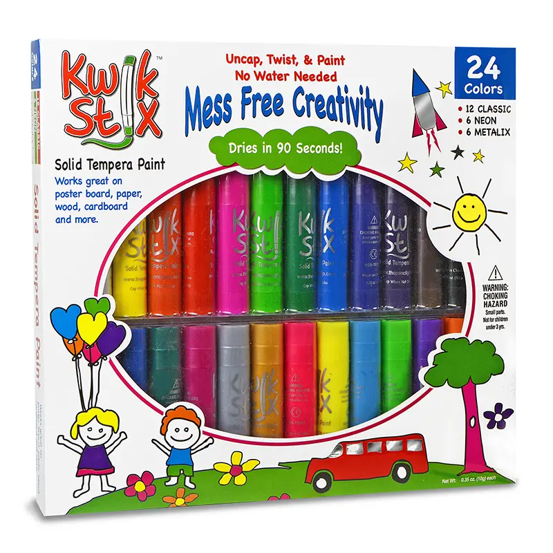 212 MAIN The Pencil Grip TPG604 Kwik Stix, 12 Classic Assorted Vibrant Fast-Dry Solid Tempera Paint, Pack of 24, Mess Free Creativity