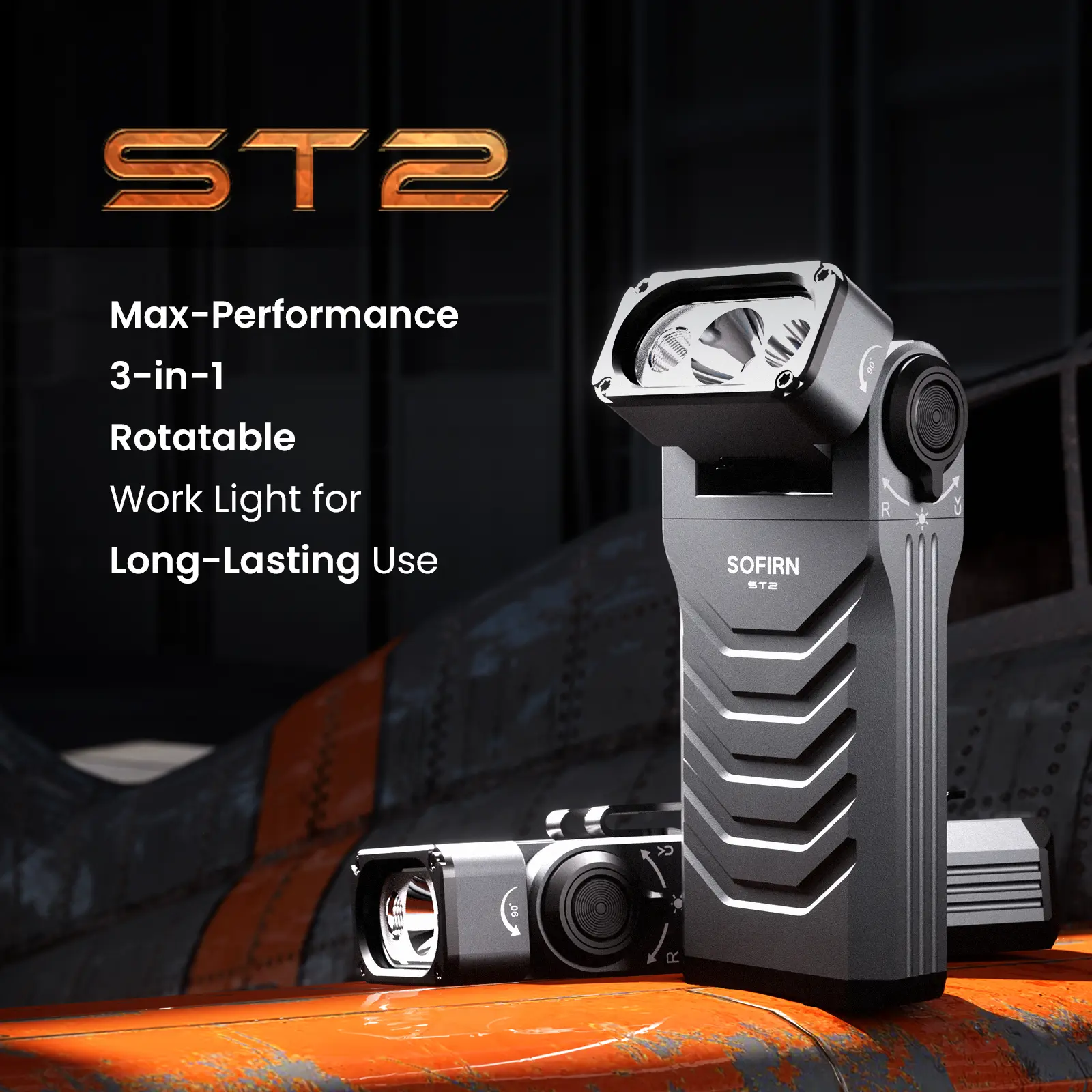 Sofirn ST2 Powerful Flashlight - Rechargeable LED Light with 3000 Lumens White, 660nm Red, 365nm UV Lamp, USB-C Charging, 90° Rotatable Head, Magnetic Tail, Large Clip, IPX6 Waterproof for Work, Camping