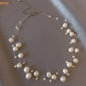 1Pcs White Multi-layer Imitation Pearl Necklace Women Elegant Fashion Jewelry Gift