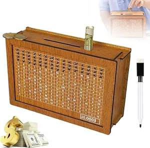 Wooden Electronic ATM-Style Piggy Bank Decor, Viral Savings Box with Built-in Counter, Interactive Money Challenge Toy, Perfect Gift for Kids 3-12 to Learn Saving