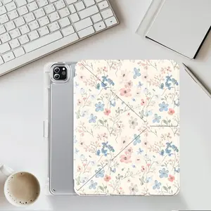 Pastel Floral Pattern iPad protective case, Tablet cover, transparent acrylic Y folding stand suitable for iPad models including 7.9/8.3/10.2/10.5/10.9/11/12.9 inch, all-round protection against scratches and impacts, great gift
