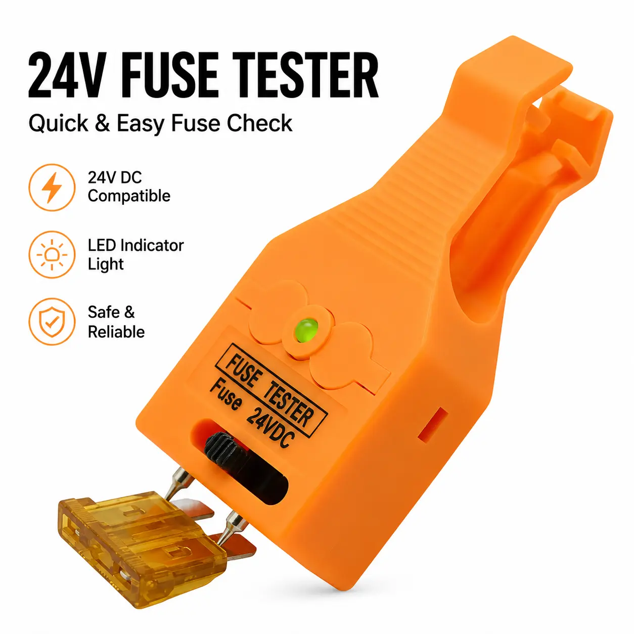 24V DC Car Fuse Tester-Puller with LED Light, Multifunctional Extractor for Mini/Standard Fuses, Dual-Channel Control, Over-Current Protection for Auto Repair Shops, Vehicle Inspection