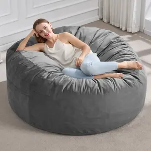 2.5/3/4/5FT Lazy Sofa Bean Bag Chair with Velvet Cover, Memory Foam Filled with Removable Cover Fluffy Bean Bag Chairs Home Decor for Living Room, Bedroom