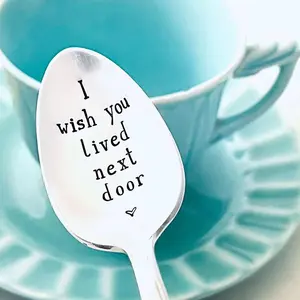 Engraved Spoon Set, Durable Metal Spoons for Dinner Coffee Dessert, Custom Engraving Unique Gift Idea, Best Friend Apartment Dorm Essentials