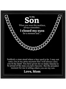 Stainless Steel Cuban Chain Necklace, Son Gift with Card and Box, Christmas Present, 1pc, Perfect for Special Occasions,Dad Gifts, Letter Necklace