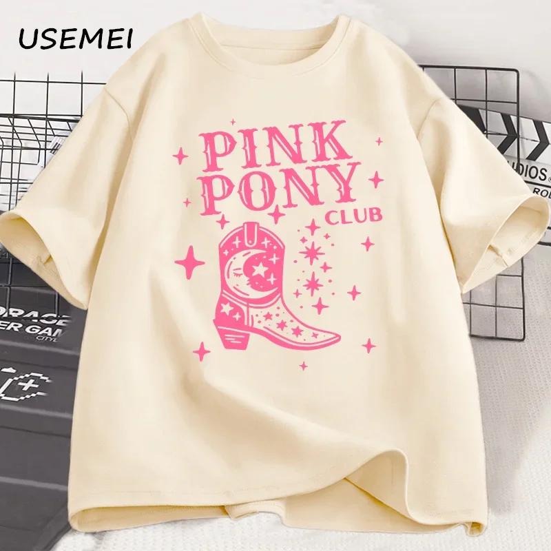 Pink Pony Club Chappell Roan Cowgirl Boots T-shirt Women Hip Hop Fashion Country Music T Shirt Lady Girl Fashion Tee Streetweawr Casual Cotton