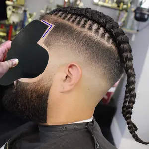 2PCS Barber Enhanced Tape Measure Indicator, W-Shaped Hairline Shaping Tool, Reusable Colored Spray Edge Hairline Card, Male Black Beard Guide Template, Barber Styling Accessory, Hair Styling Tools