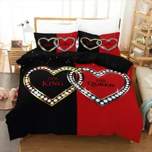 Couple Heart Pattern Bedding Set, High Definition Digital Print, Includes Duvet Cover and Two Pillowcases, One Size, Romantic Bedding Set