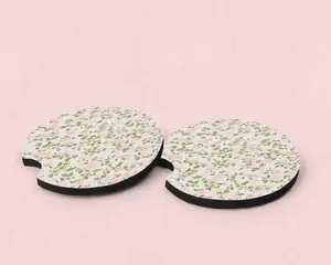 Floral Pattern Cute Car Coasters, Set of 2, Neoprene Material, Cute Aesthetic Car Coasters, Car Essentials for Girls Women, Car Interior, Cup Holder for Car
