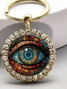 Devil's Eye Jewel Keychain, Inlaid Water Diamond Pendant, Fashionable Alloy Glass Round Keychain, Women's Decorative Accessory, Mother's Day Gift, Stylish Keychain