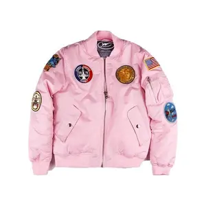 Adult MA-1 Flight Jacket – Pink Fabric Womenswear Style Comfort Casual Outerwear Coats Flag Nylon Red