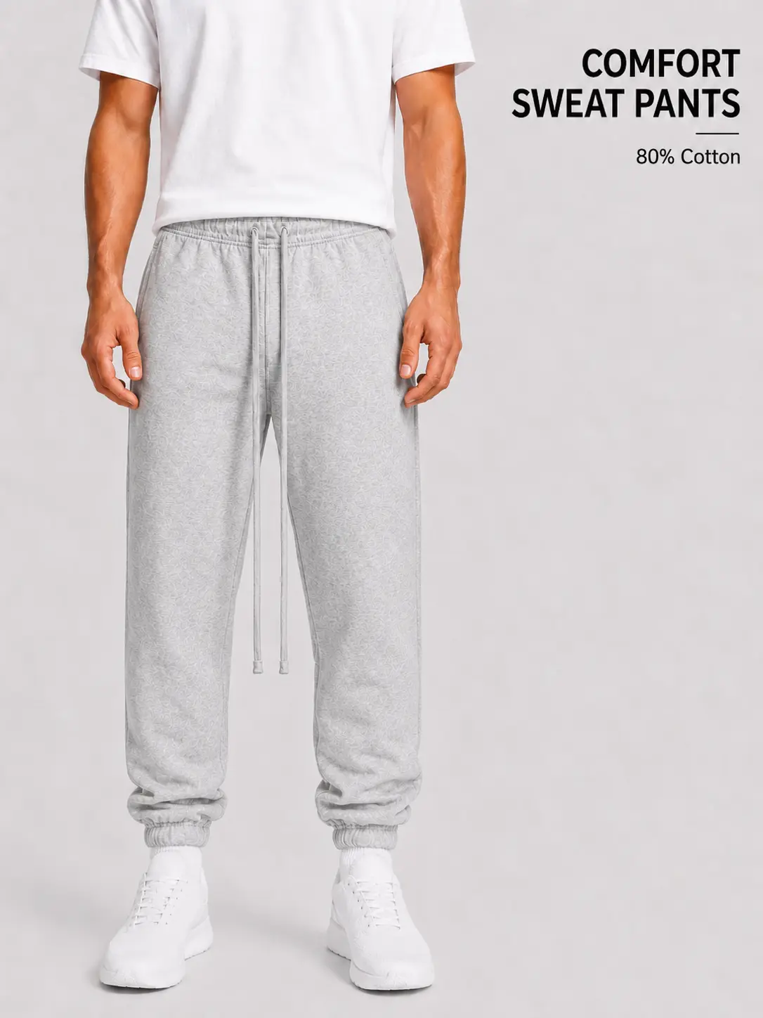 Menswear Adjustable Drawstring Sweatpants - Unisex Plain Light Gray Cuffed Oversized Fit, Elastic Waist, Casual Sportswear Pants for Daily Wear & Leisure Activities, Unisex Drawstring Joggers, Leisure Wear, All Seasons, Full Length, Loose Casual Jogger, C