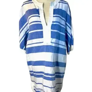 Banana Republic Tigertail Beach Vintage Tunic* Casual Stripe Fabric Lightweight Shirts Womenswear Blouse Breathable Comfortable Top Beachwear