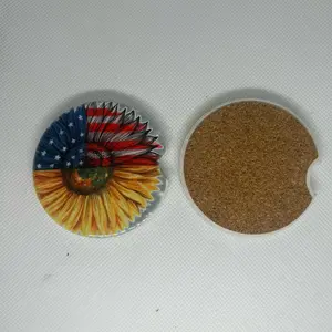 Sunflower/American Flag Car Coaster - Perfect for Your Car
