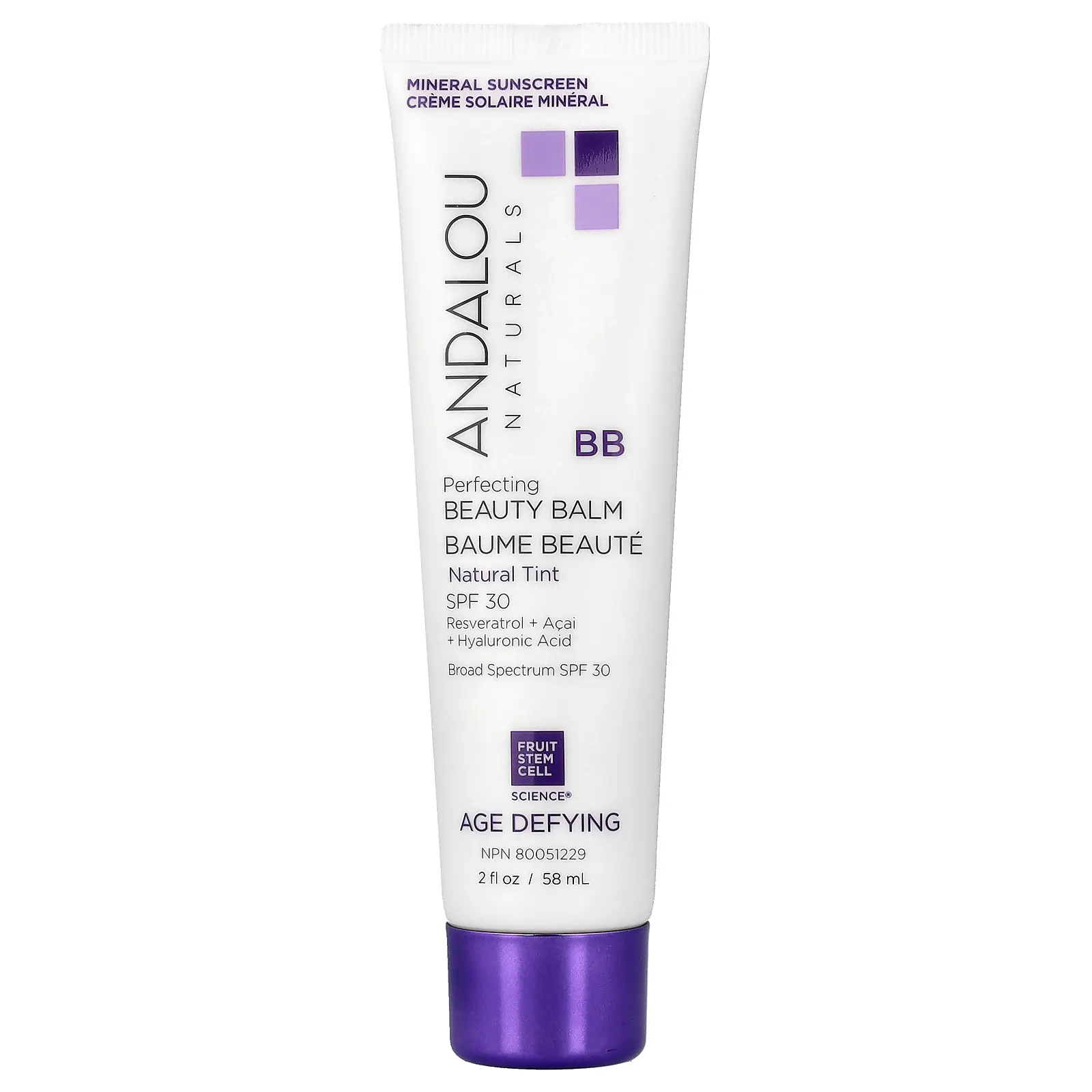 Andalou Naturals Perfecting BB Beauty Balm, SPF 30, Natural Tint, 2 fl oz (58 ml)
