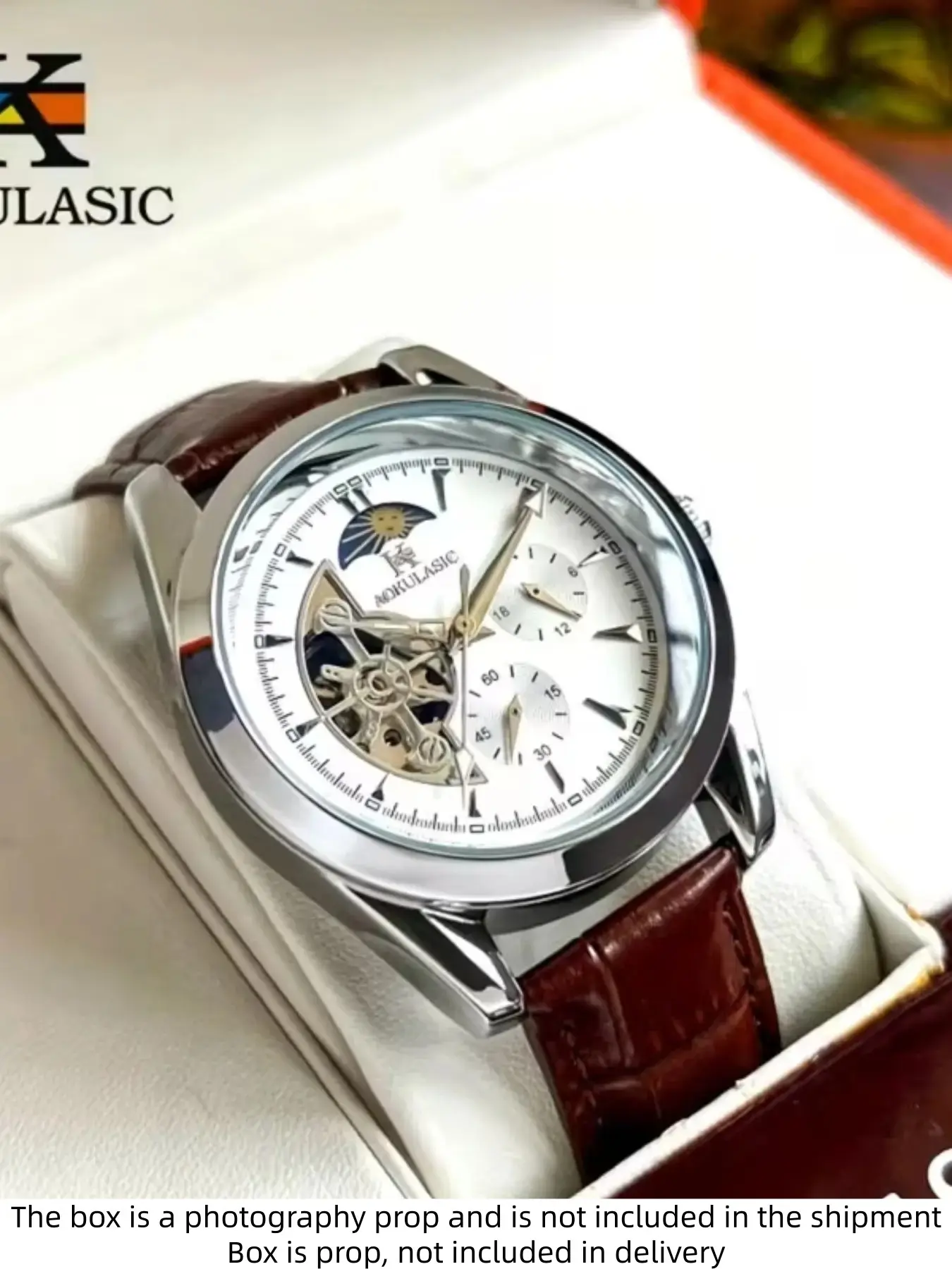 Men's Automatic Mechanical Watch, Hollow Design, Moon Phase Dial, Casual Fashion, Band, All Seasons Wear, Gift Box Included, Mechanical Style Watches, Analog Watches
