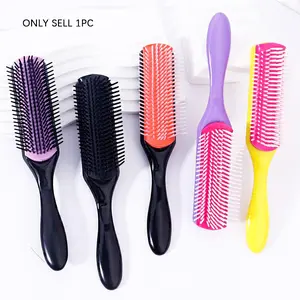 9 Row Nylon Massage Hair Brush, Salon Straightening Curling Comb, Nylon Bristles, Suitable for Dry and Wet Use, Professional Hair Styling Tool
