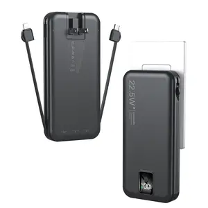 Diamuar 12000mAh Power Bank with Foldable AC Plug, Built-in Cables (Lightning & Type-C), SCP 22.5W & PD 20W Fast Charging, LED Digital Display, Portable Charger for iPhone, Samsung, AirPods