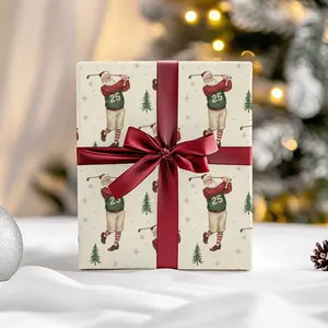 Vintage Santa Golf Christmas Wrapping Paper – Retro Holiday Sports Gift Wrap, Seamless Pattern