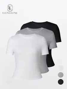 Elengatine Viral Fitted Crop Top for Women | Short Sleeve Crew Neck Stretch Tee | Soft & Breathable Fabric, Snatched Slim Fit | Minimalist Essential, Easy to Style | Perfect for Spring Summer Outfits, Everyday Wear, Street Style KBY0025