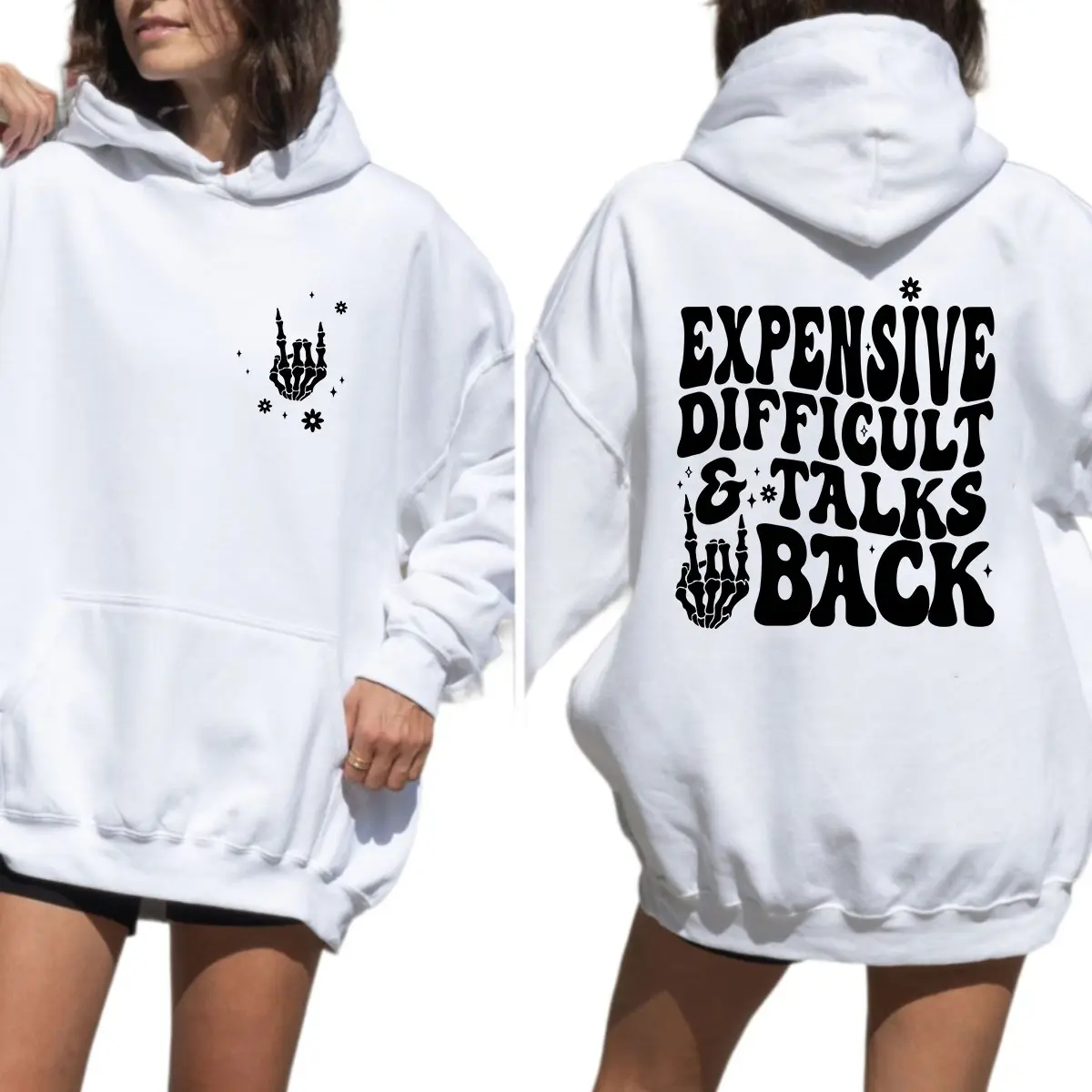 Women's Classic Cotton-Spayne Fabric Yarn Pullover Hoodie - "Expensive, Difficult and Talks Back" Funny Slogan Graphic Sweatshirt, Casual Funny Gift