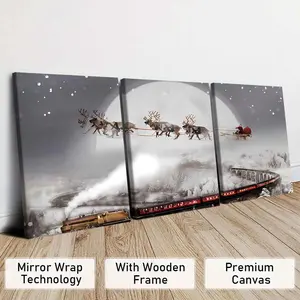 Christmas Santa & Reindeer Canvas Art Print, Solid Wood Frame Wall Decor, Modern Home Decoration, Ideal Gift, High-Definition Waterproof Painting
