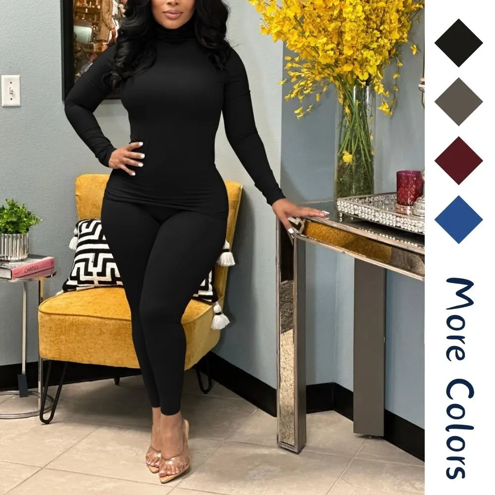 2026 2 Piece Outfits for Women Casual Bodycon Sweat Suits Turtleneck Long Sleeve Tracksuit Lounge Jogger Set