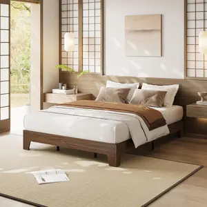 Gaomon Full Platform Bed Frame with Walnut Finish, 10.24in Underbed Storage Clearance, Wood-and-Metal Slat Support, No Headboard, No Box Spring Needed, Easy Assembly