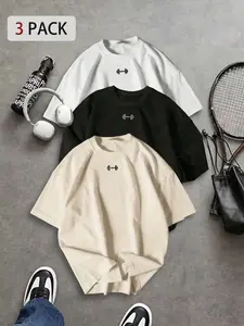 TikTok Viral Oversized Dumbbell Graphic Gym T-Shirt | Breathable Quick-Dry Athletic Tee | Drop Shoulder Loose Fit Workout Top for Fitness, Running, Casual Street Style, Athleisure Street Fit | Unisex Trendy Sportswear