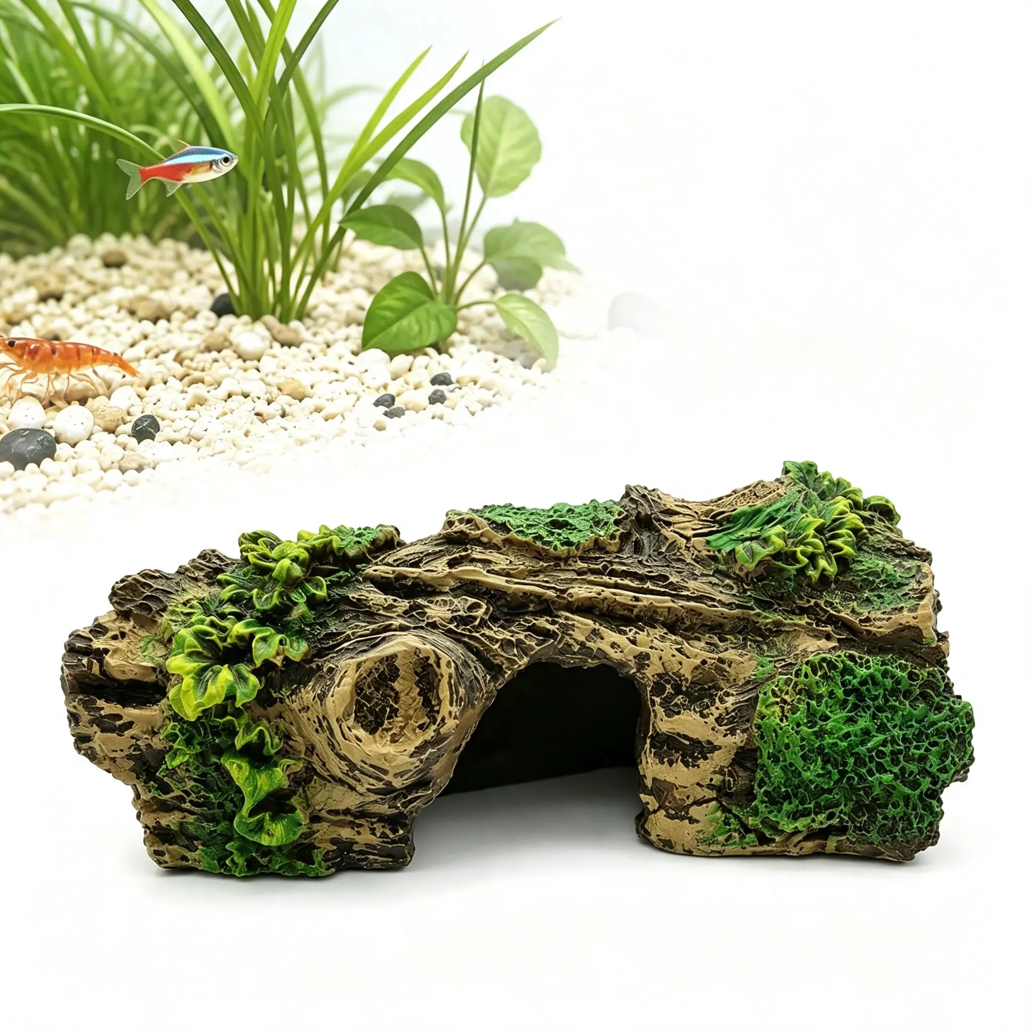 Aquarium Decorations Resin Hollow Tree Trunk Ornament, Resin Hollow Tree Trunk Fish Tank Decorations, 5.7-inch Reptile Hide Aquarium Hideout, for Bettas, Shrimp, Guppies and Nano Fish