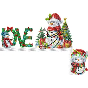 Wooden Christmas Theme DIY Diamond Handmade Top Door Frame Corner Sign Mosaic Rhinestone Drawing Door Corner Frame Decor for Party Ornament
