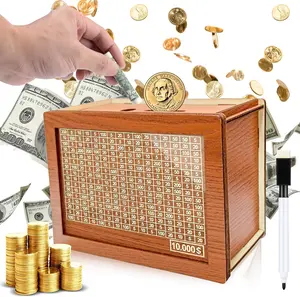 Wooden Cash Money Saving Box,Piggy Bank for Kids & Adults,10000 Savings Challenge Box,Coin Bank Toys Gift for 3-12 Year Old Boys & Girls (10000 Dollar)