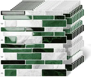 10 Sheet Peel and Stick Backsplash Tiles, 12 X 12 Inch Green Marble Self Adhesive Tile Sticker for Backsplash Kitchen,Bathroom
