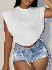 Women's Plain Round Neck Sleeveless Top, Casual Top for Daily Wear, Ladies Clothes for Summer