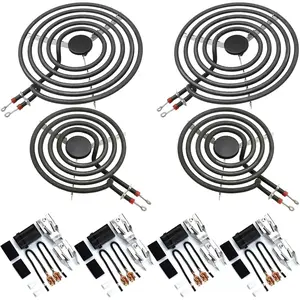 MP22YA Electric Range Burner Element Unit Set（2 pcs MP21YA 8" & 2 pcs MP15YA 6"）with 4pcs 330031 Range Burner Receptacle Kit Fit for Whirl-pool Ken-more Stoves Replace WP660532, WP660533 by