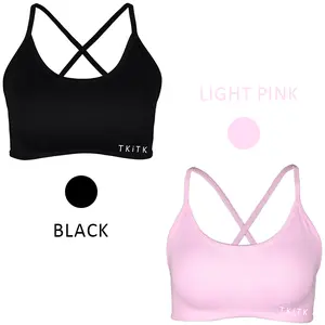 2 Packs TKiTK Women's Breathable Criss Cross Sports Bra 2 Packs - Black & Light Pink Removable Pads Yoga Running Gym Tops for Valentine's Day Gift