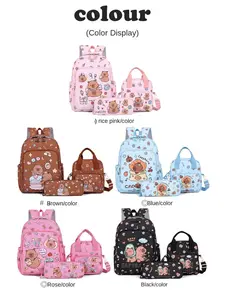 New trendy cartoon student backpack set - lightweight, large capacity, convenient handheld lunch bag set of three pieces
