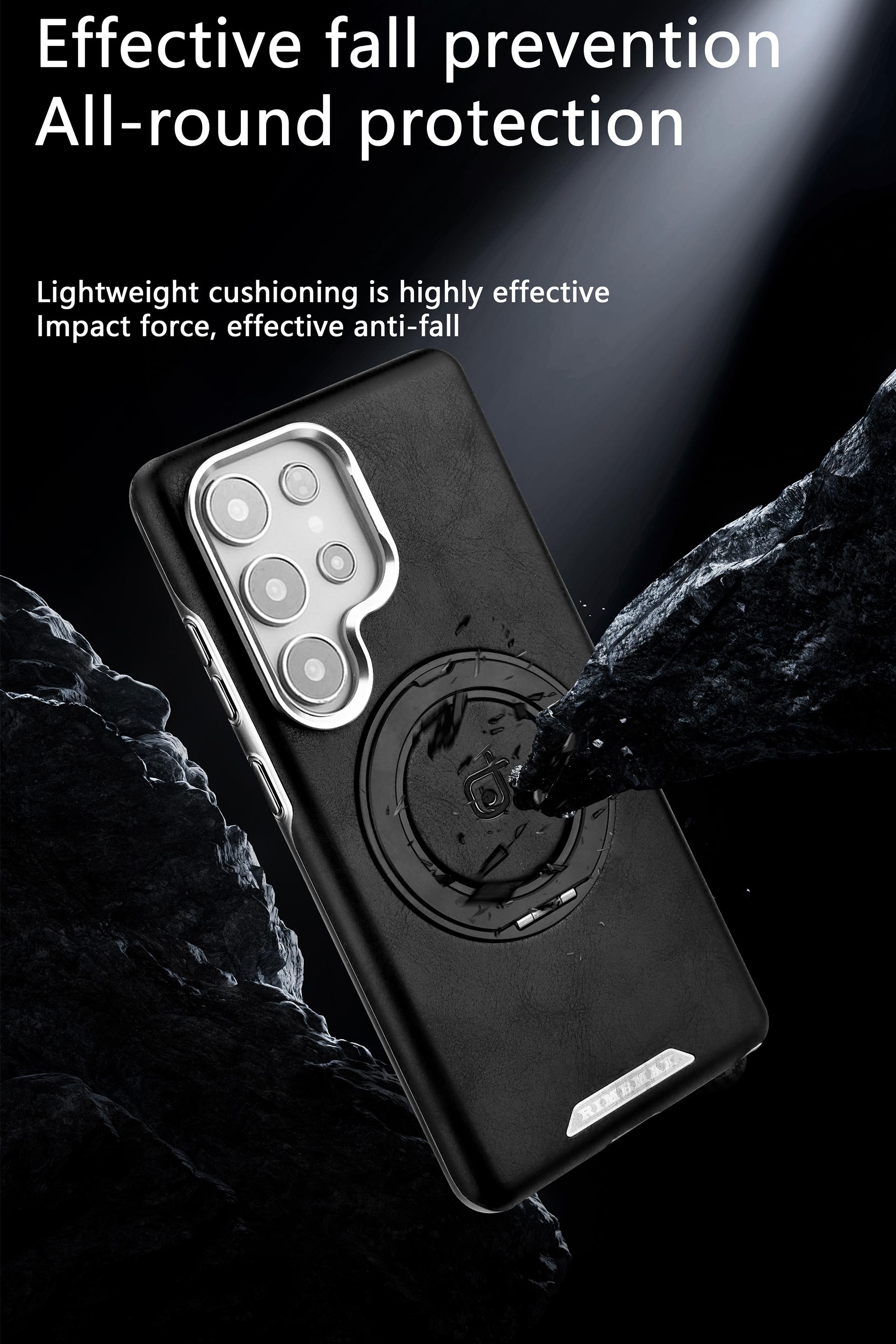 New High-end Leather Texture Magnetic 360° Rotating Stand Phone Case for Samsung Samsung S25Ultra/S24Plus/S23Ultra/S25/S24 Electroplated Plain Leather Full Shockproof Business Protective Cover for Men and Women