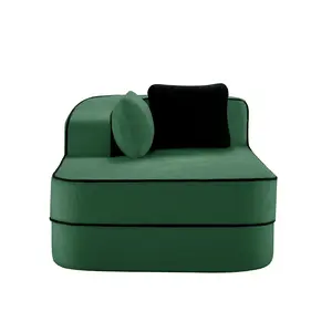 Left Chaise Sofa with Pillows Teddy Fabric Couch for Living Room, Green L-Shaped Sectional Sofa with Chaise Lounge, Cozy Upholstered Furniture with Soft Teddy Fleece, Modern Couch for Apartment, Single Seat with Ottoman Style, 1-Piece Set