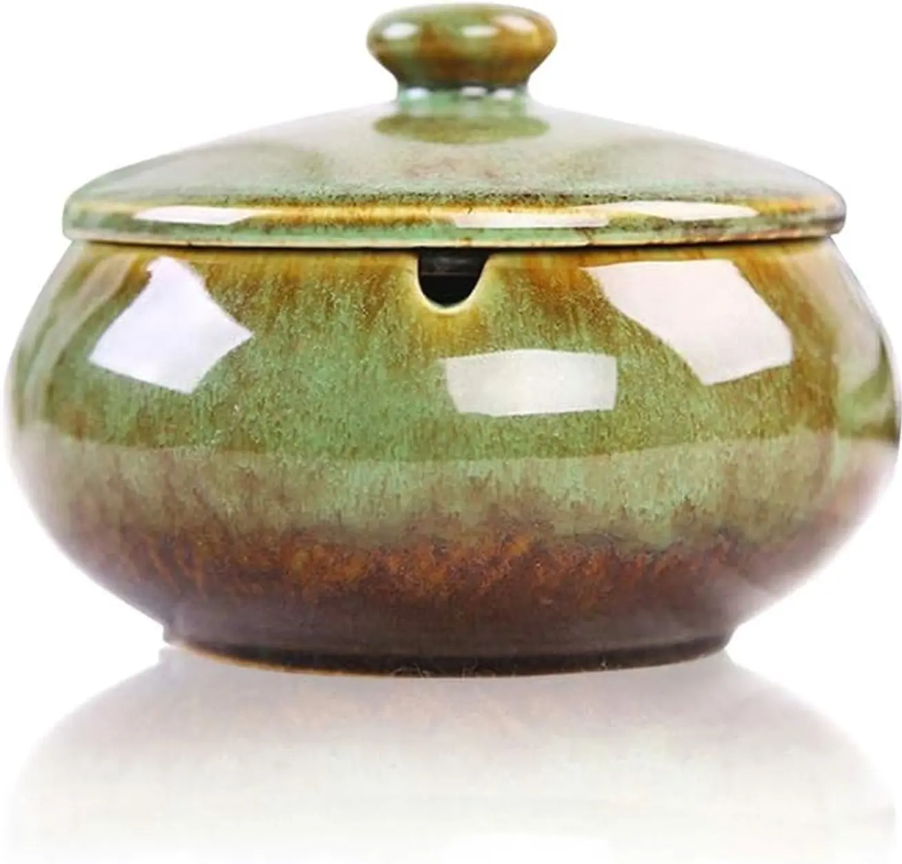 Ceramic Ashtray with Lids, Windproof, Cigarette Ashtray for Indoor or Outdoor Use，Ash Holder for Smokers,Desktop Smoking Ash Tray