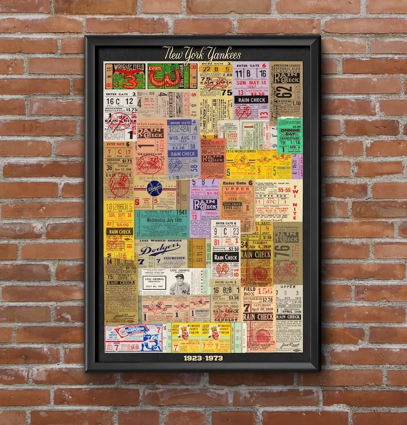 [Unframed] Poster New York Yankees Greatest Games Ticket Collage Art Print Baseball Memorabilia