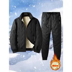 2-piece men's winter Sherpa wool lined warm jacket and pants, windproof, cold resistant, fully zippered closure, suitable for outdoor skiing activitiesRAIMENTRY