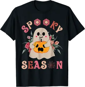 Spooky Season Ghost Holding Pumpkin Halloween T-Shirt - Dayahcolber Shop 23B0FN9LPQTF