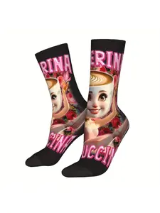[Quirky Novelty Socks] BIIHUDU Novelty Socks Men - Brain Rot Ballerina Cappuccina Meme Italian Brainrot Design, Full-Body Printed