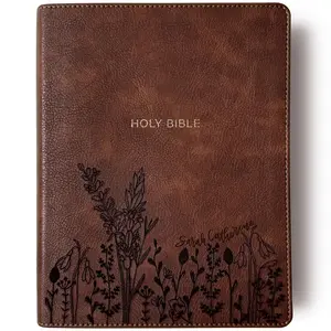 Personalized NKJV Journaling Bible - Brown - Holy Bible with Wildflowers - Hand Lettered and Engraved