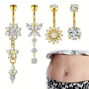 4 Pieces Belly Button Ring Dangle Belly Button Rings Dangling Belly Button Rings Belly Button Ring Surgical Steel Gold Belly Rings Belly Piercing Jewelry Navel Rings for Women